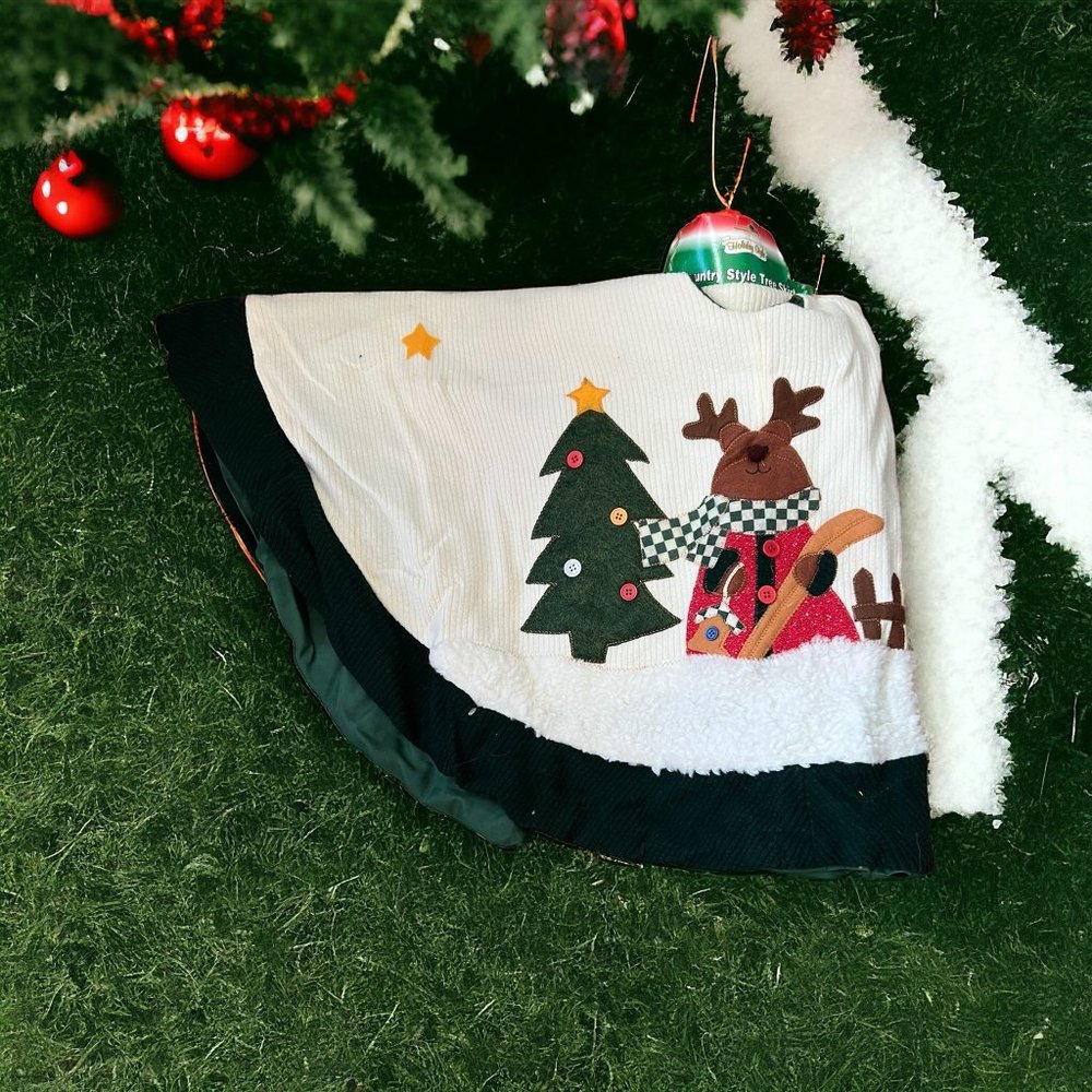 Holiday Style Country Style Tree Skirt Appliqué Reindeer Christmas Tree Cottage